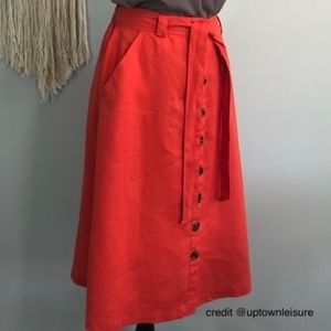 EUC Christian Siriano New York 100% Linen Midi Skirt Button Front Tie Large